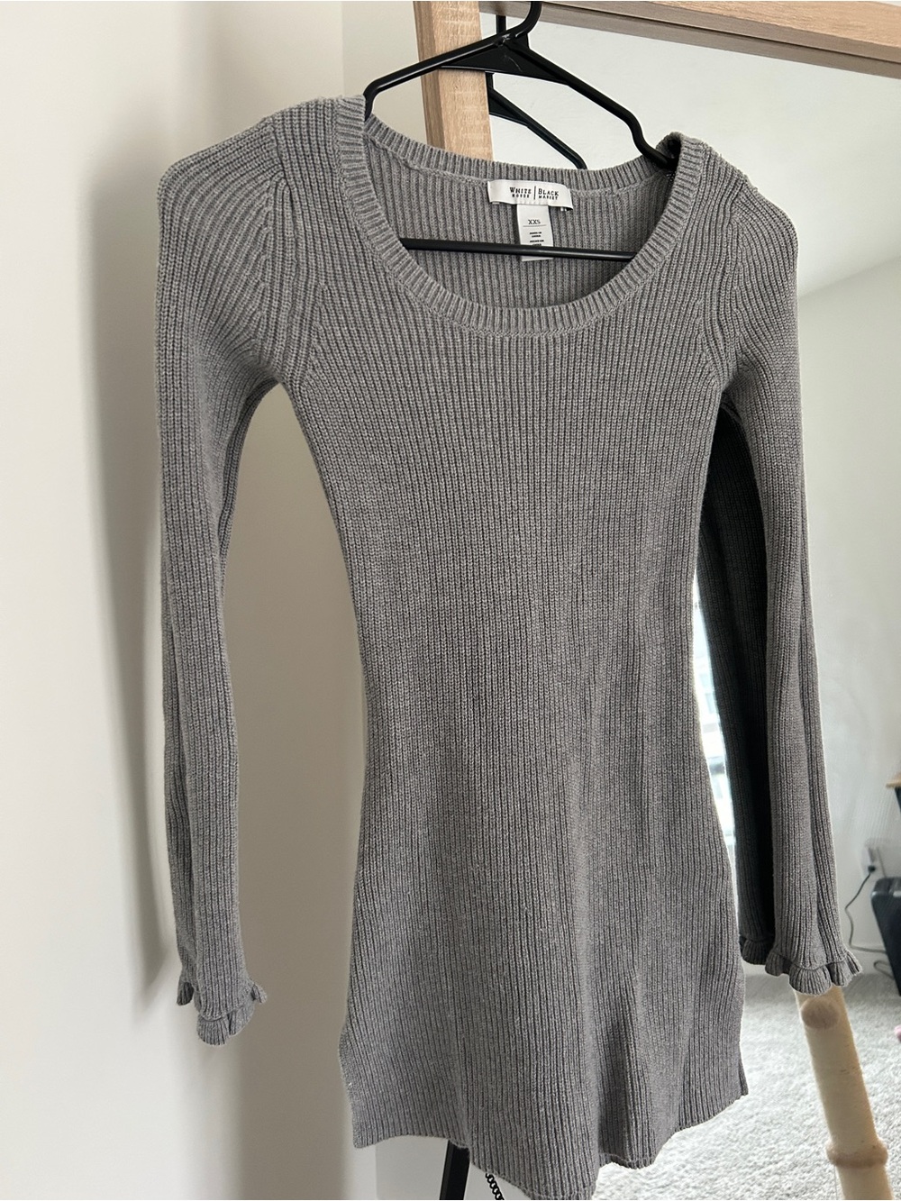 White House Black Market Gray Long Sleeve Sweater Mini Dress